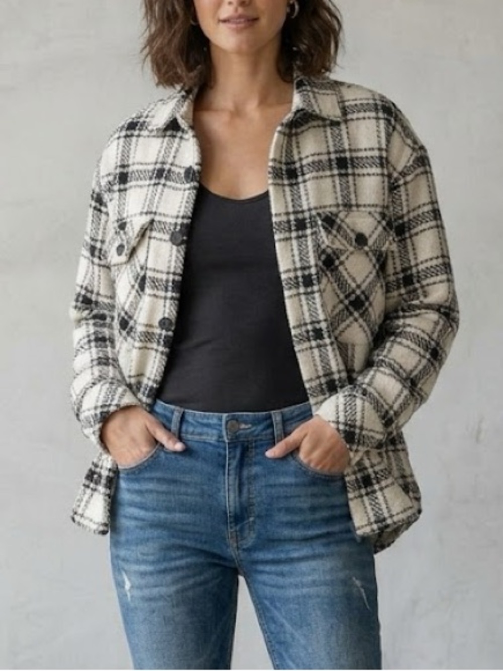Maison Article Tweed Plaid Knit Jacket